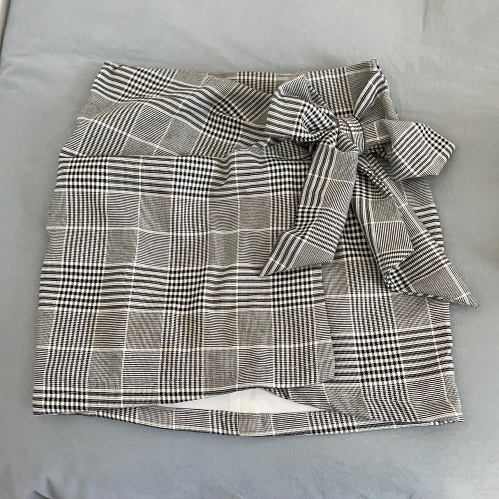 plaid mini wrap skirt with bow